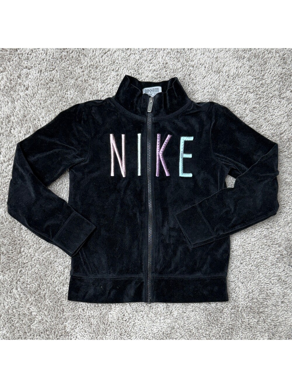 Nike Kids Black Velour Zip-Up Jacket with Multicolor Logo 6X (6-7 Years)